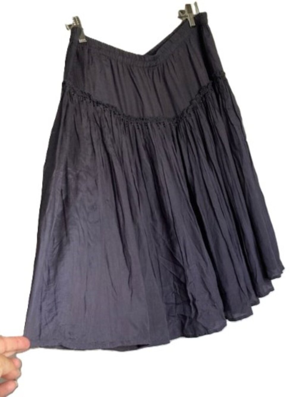 MOSSIMO Plum Gray Beaded Crinkle Tiered Midi Skirt Womens Large